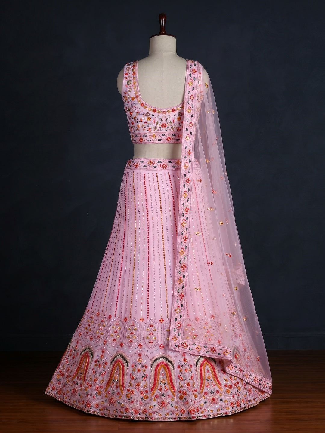 Pink Sequins Embroidered Georgette Lehenga Choli - Image 3