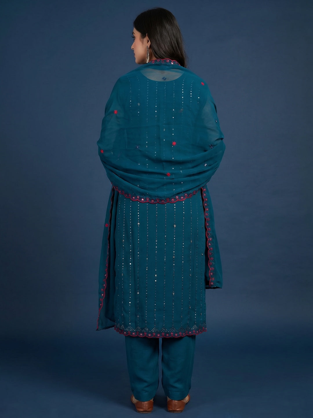 Morpich Sequins Embroidered Georgette Dress Material - Image 2