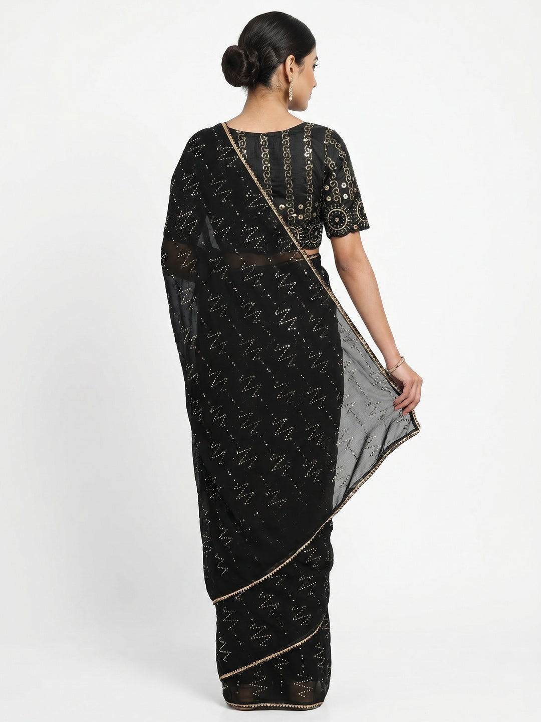 Black Sequins Embroidered Georgette Saree - Image 2