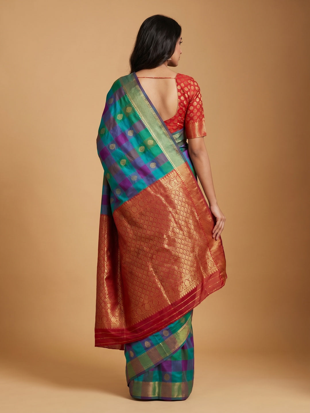 Multicolor Red Woven Cotton Silk Saree - Image 3