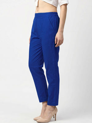 Blue Pure Cotton Ankle Length Pant - Image 1