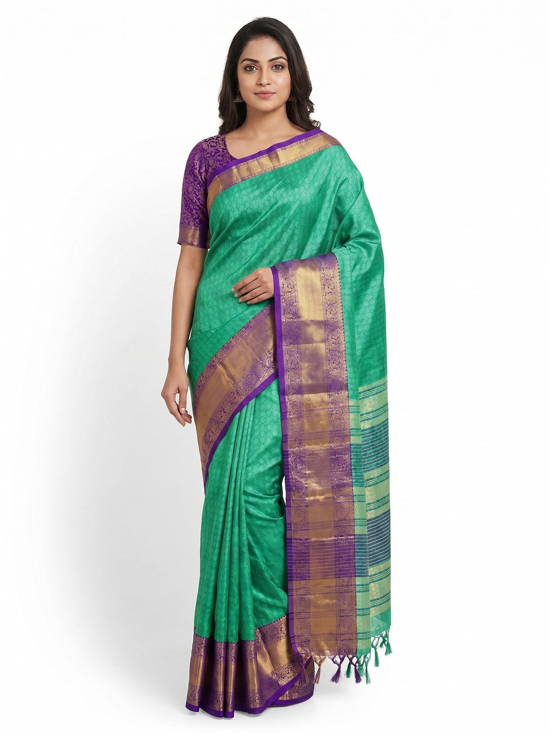 Rexona Blue Woven Cotton Silk Saree With Tassels - Image 1