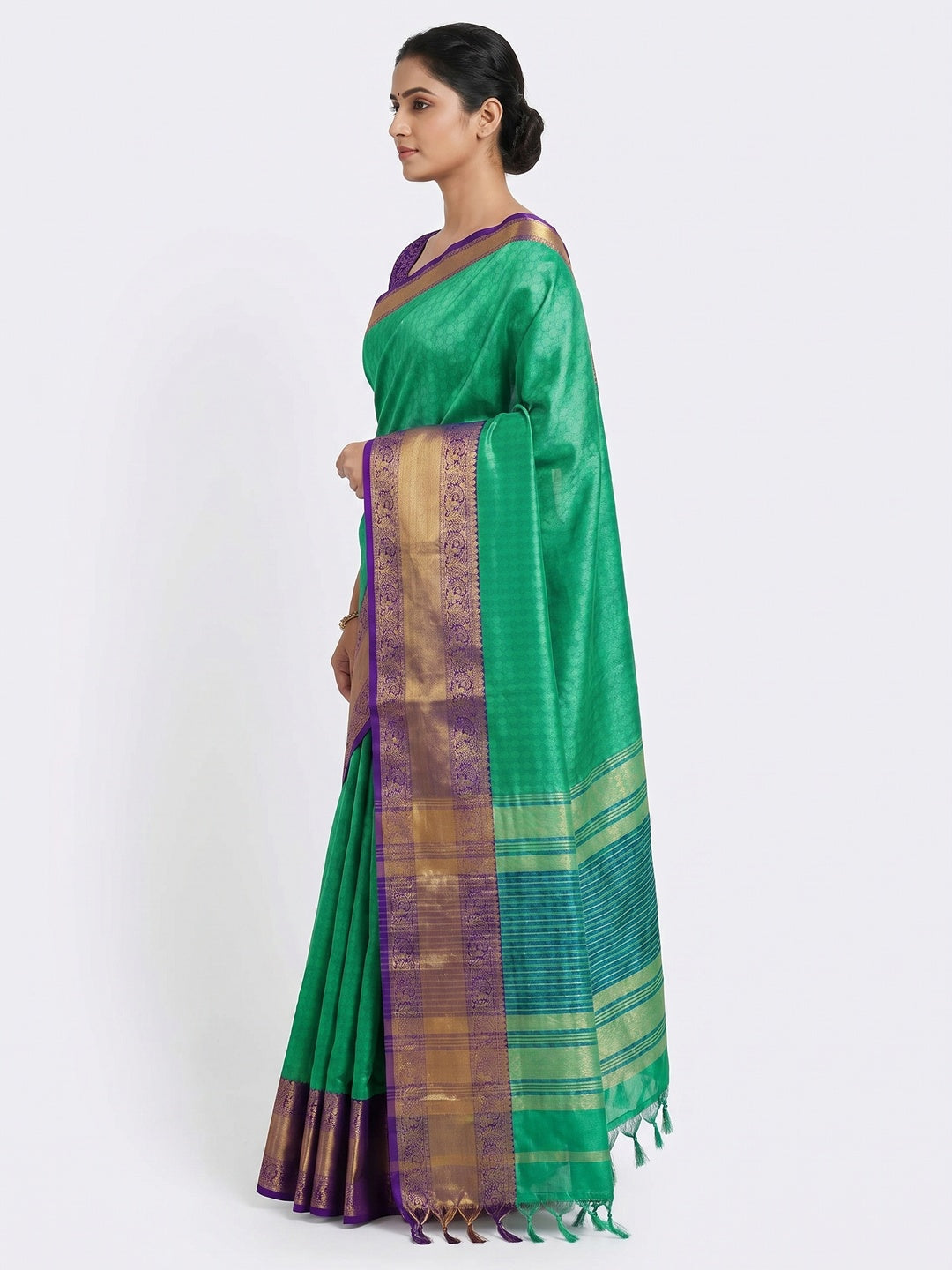 Rexona Blue Woven Cotton Silk Saree With Tassels - Image 3