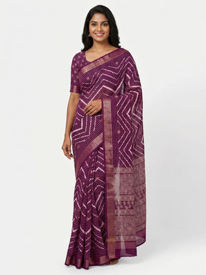 Wine Embroidered Cotton Silk Saree - Image 1