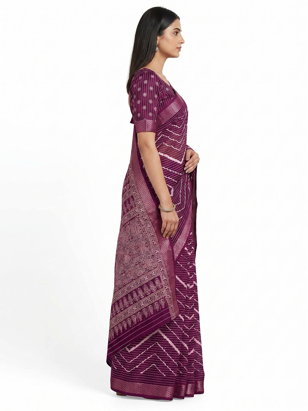 Wine Embroidered Cotton Silk Saree - Image 2