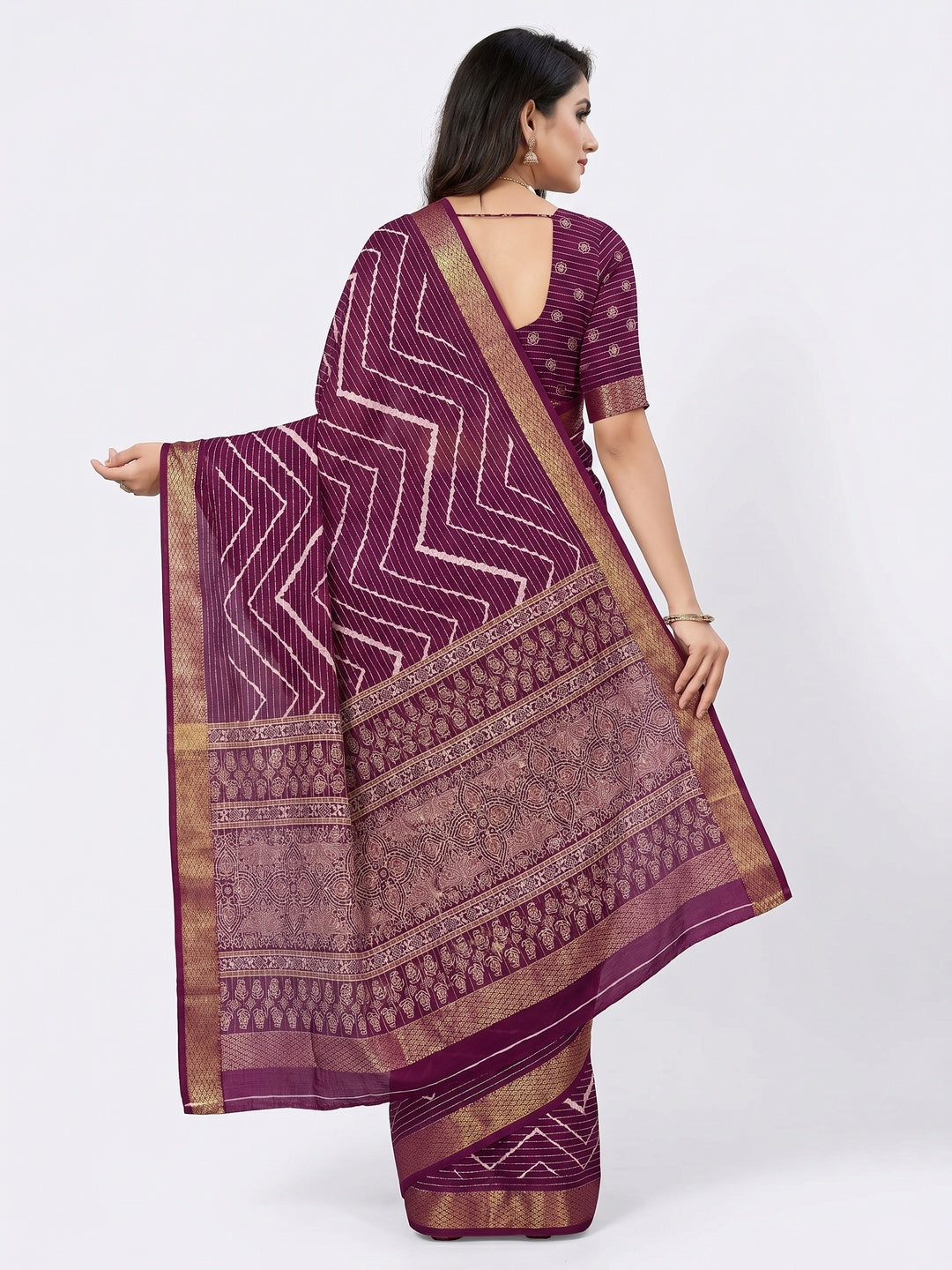 Wine Embroidered Cotton Silk Saree - Image 3