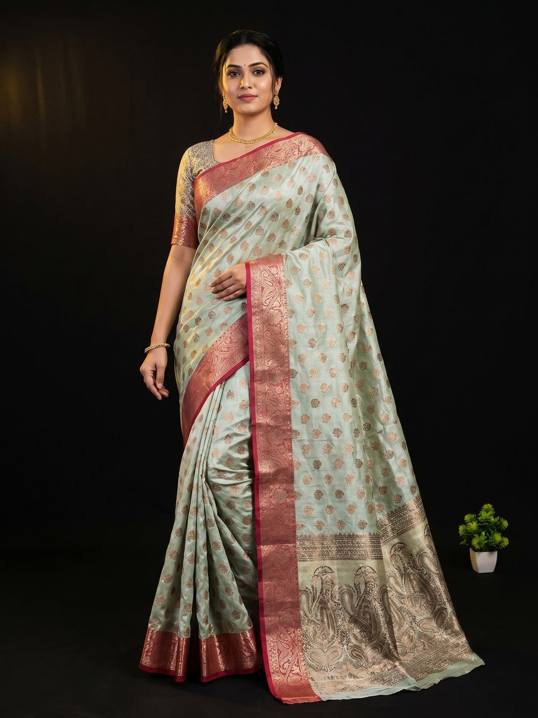 Sea Green Woven Kanjivaram Silk Saree - Image 1