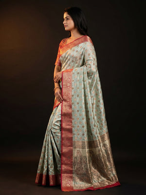 Sea Green Woven Kanjivaram Silk Saree - Image 2