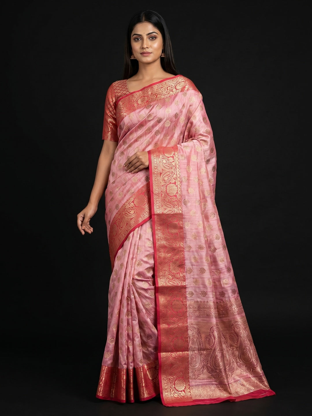 Pink Woven Kanjivaram Silk Saree - Image 1