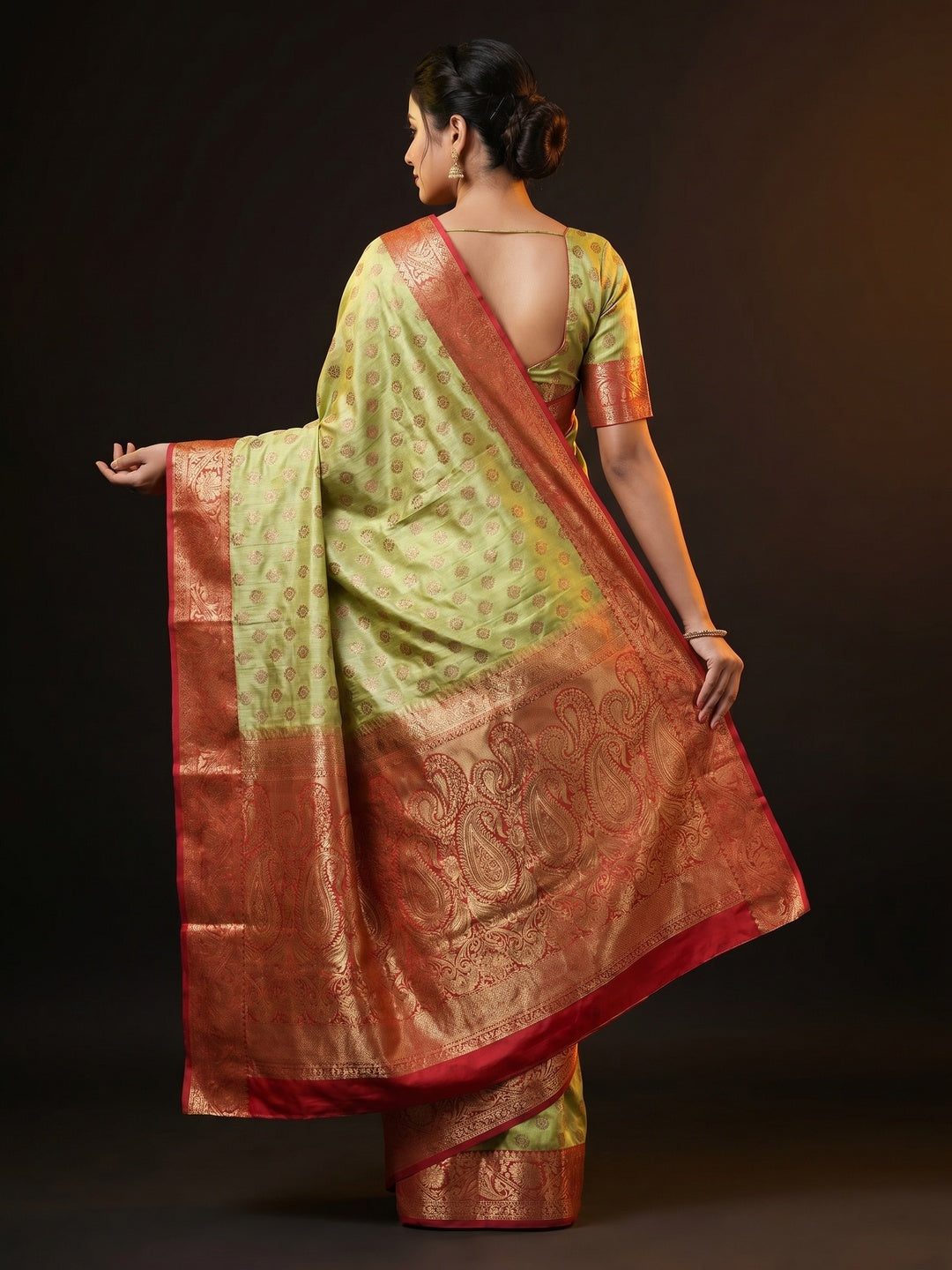 Parrot Green Woven Kanjivaram Silk Saree - Image 2