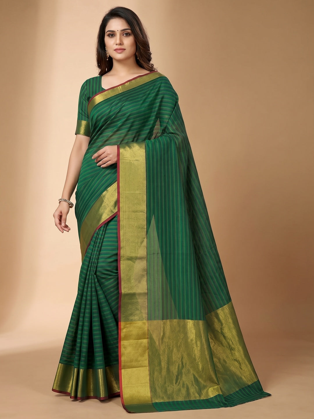 Bottle Green Woven Cotton Silk Saree - Image 1