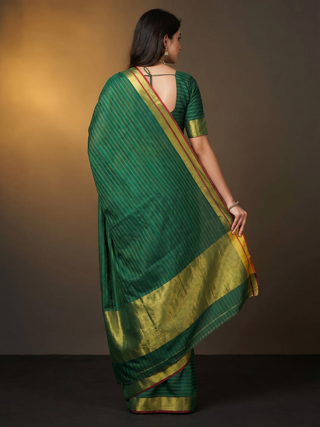 Bottle Green Woven Cotton Silk Saree - Image 2