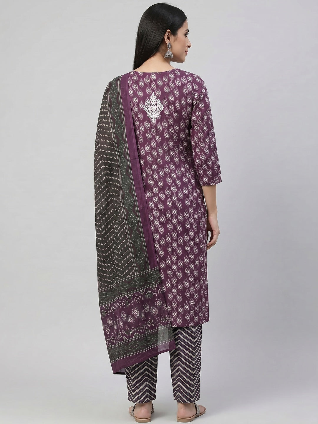 Elegant Purple Pure Cotton Printed Kurta Set with Dupatta - Image 3