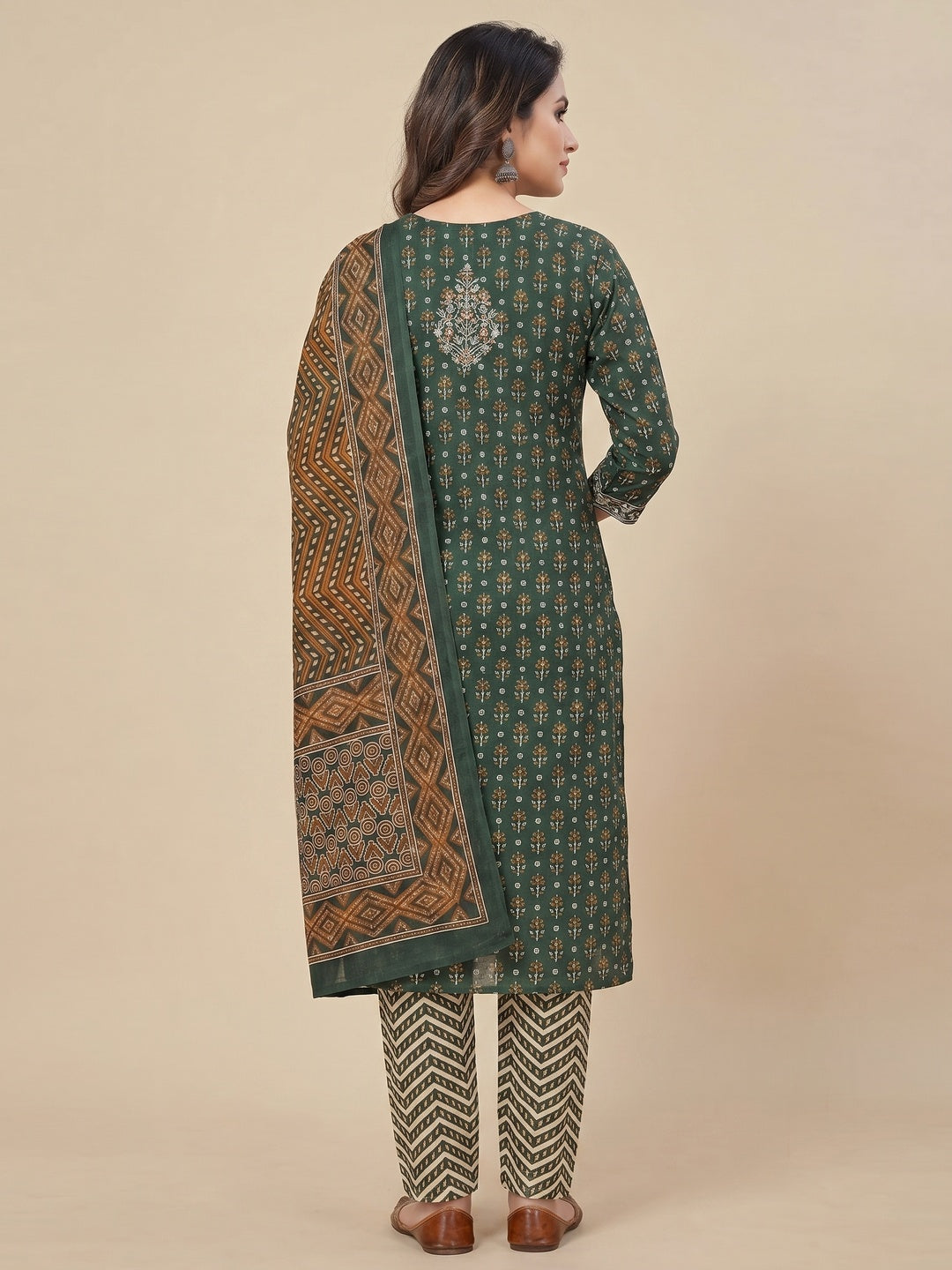 Elegant Green Pure Cotton Printed Salwar Suit Set for Women - Image 2