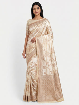 Cream Woven Raw Silk Saree - Image 1
