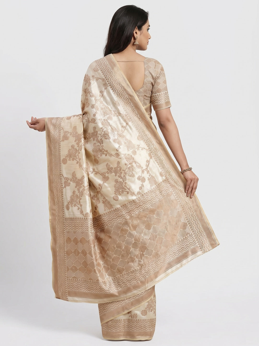 Cream Woven Raw Silk Saree - Image 2