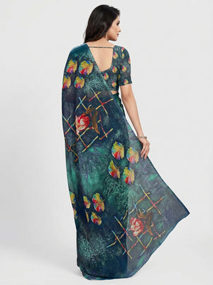 Multicolor Digital Floral Printed Georgette Saree - Image 1