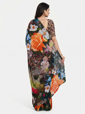Multicolor Digital Floral Printed Georgette Saree - Image 2