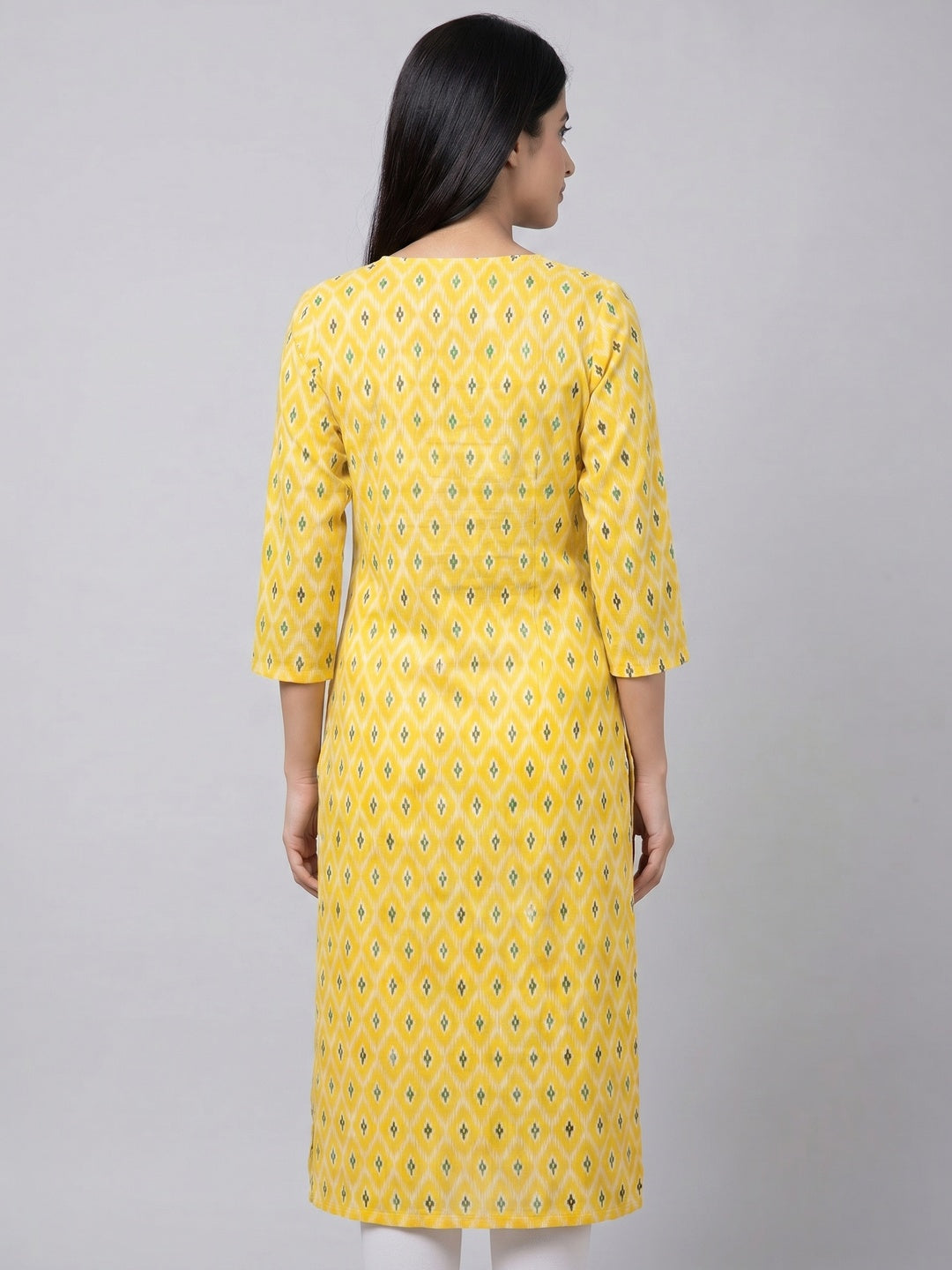 Yellow Printed Pure Cotton Kurti - Image 2