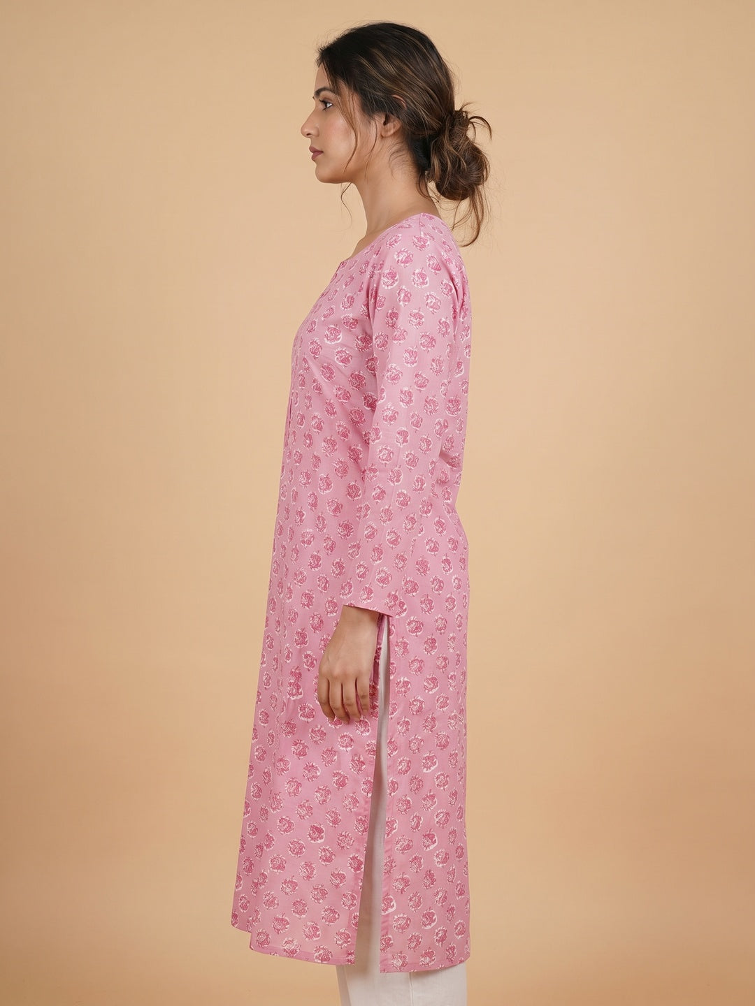 Pink Printed Pure Cotton Kurti - Image 2