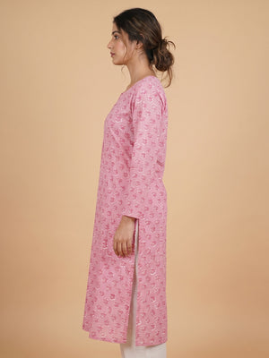 Pink Printed Pure Cotton Kurti - Image 2