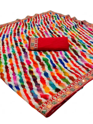 Multicolor Leheriya Printed With Sequins Border Georgette Saree - Image 1