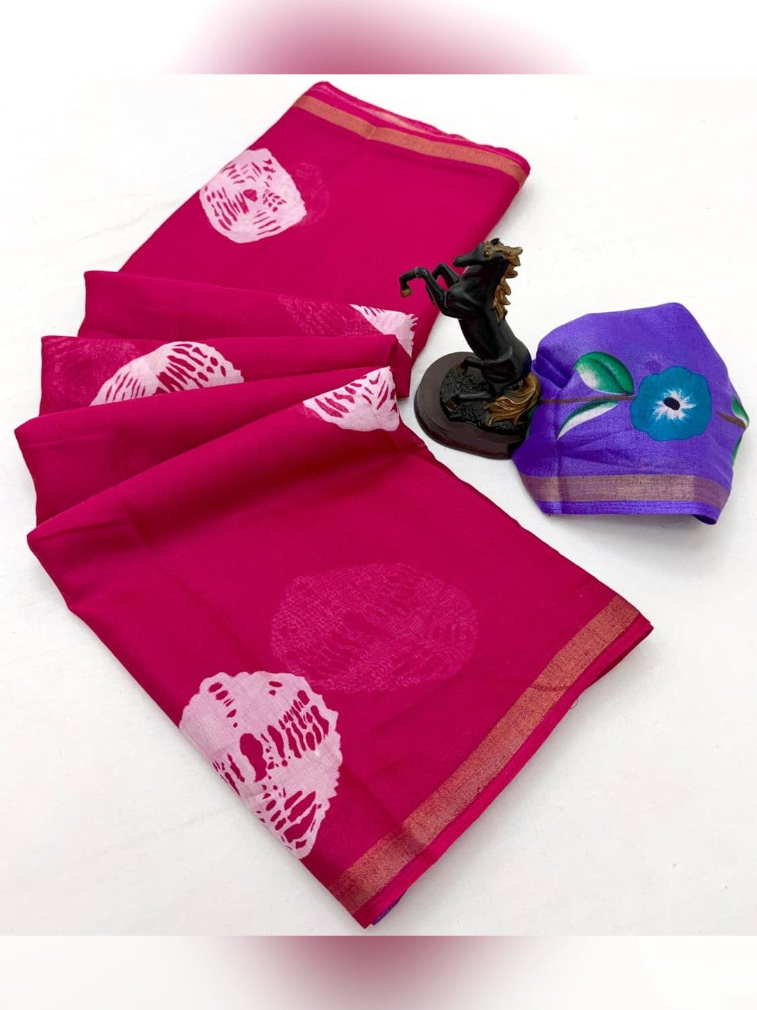 Peachmode Pink Mulmul Cotton Bandhani Print Saree - Image 3