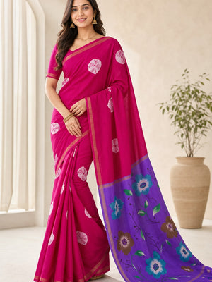 Peachmode Pink Mulmul Cotton Bandhani Print Saree - Image 1