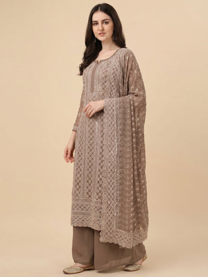Brown Lucknowi Embroidered Georgette Suit - Image 1