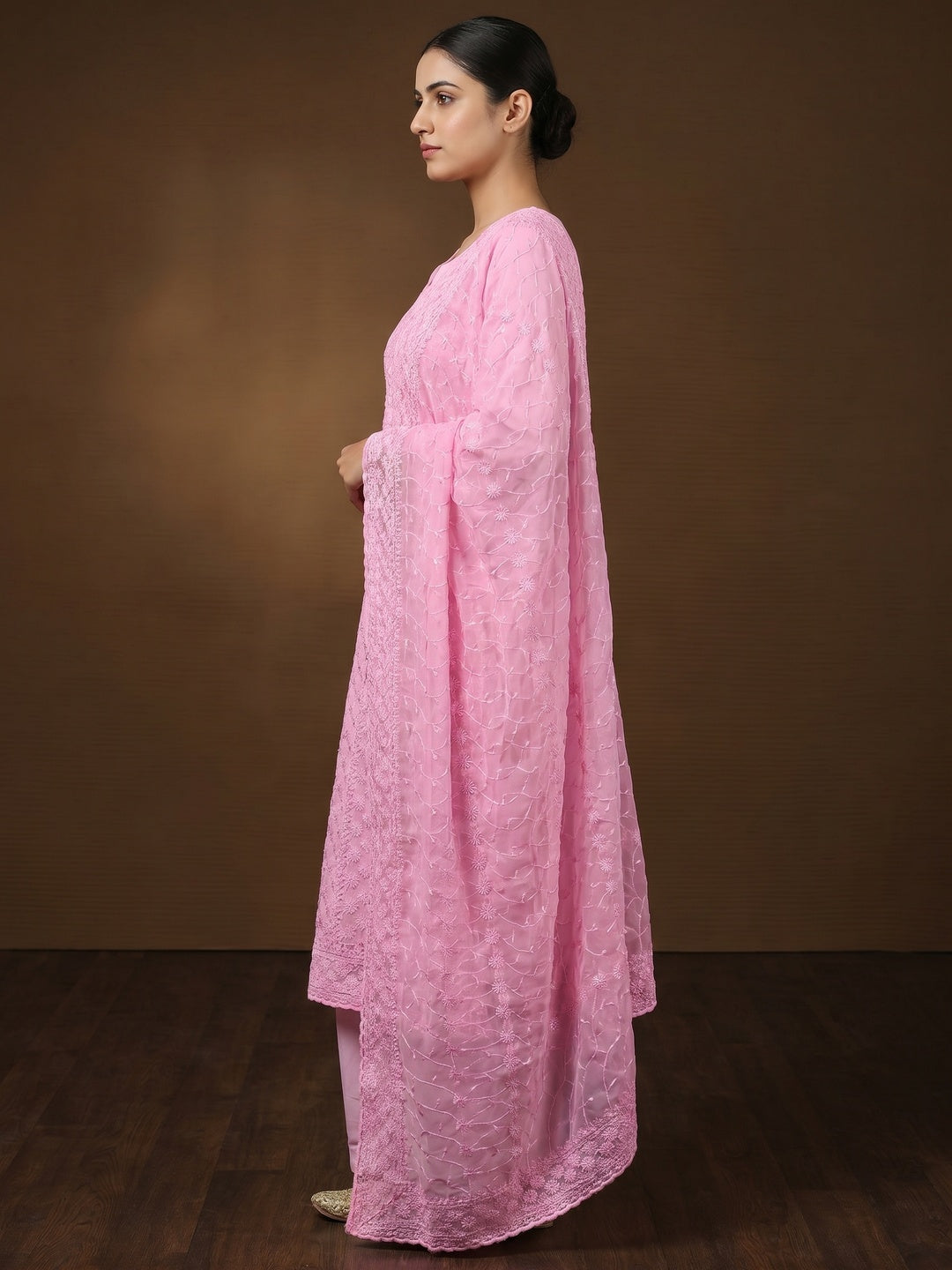 Pink Lucknowi Embroidered Georgette Suit - Image 3