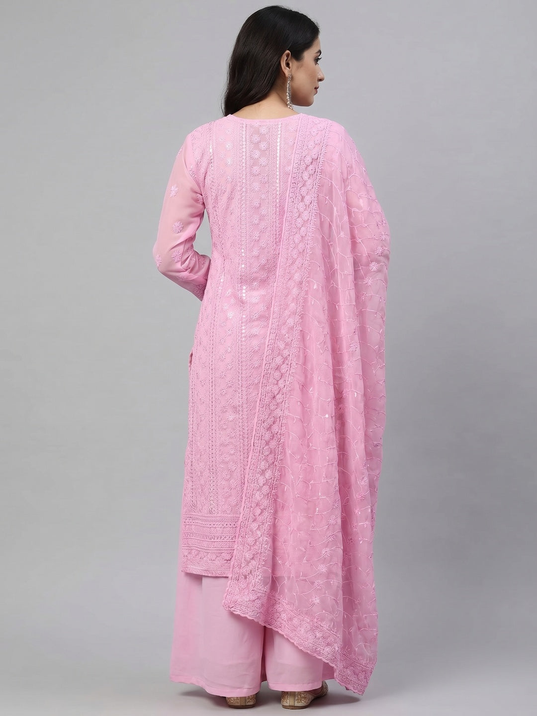 Pink Lucknowi Embroidered Georgette Suit - Image 2