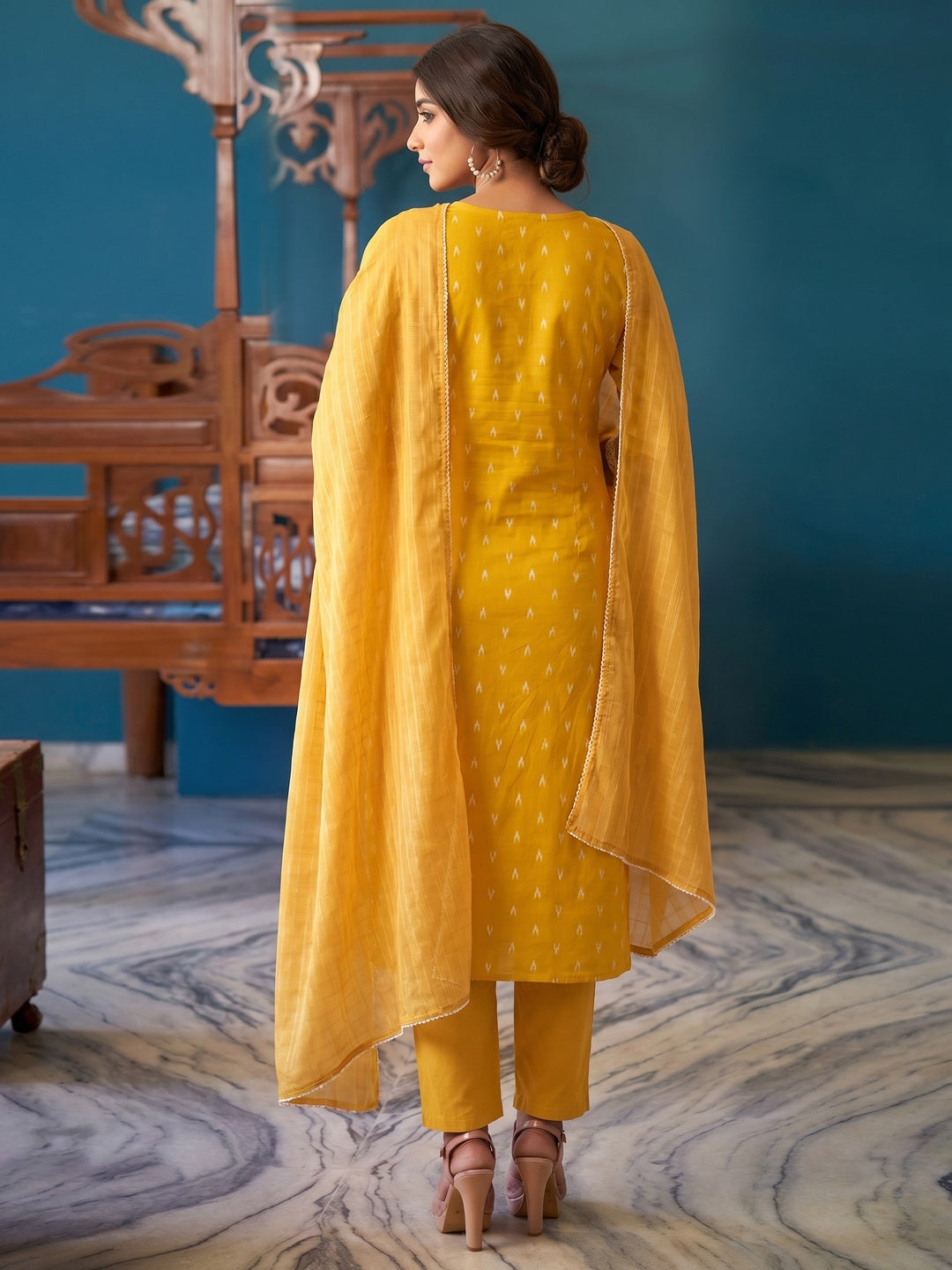 Yellow Embroidered Pure Cotton Suit - Image 1