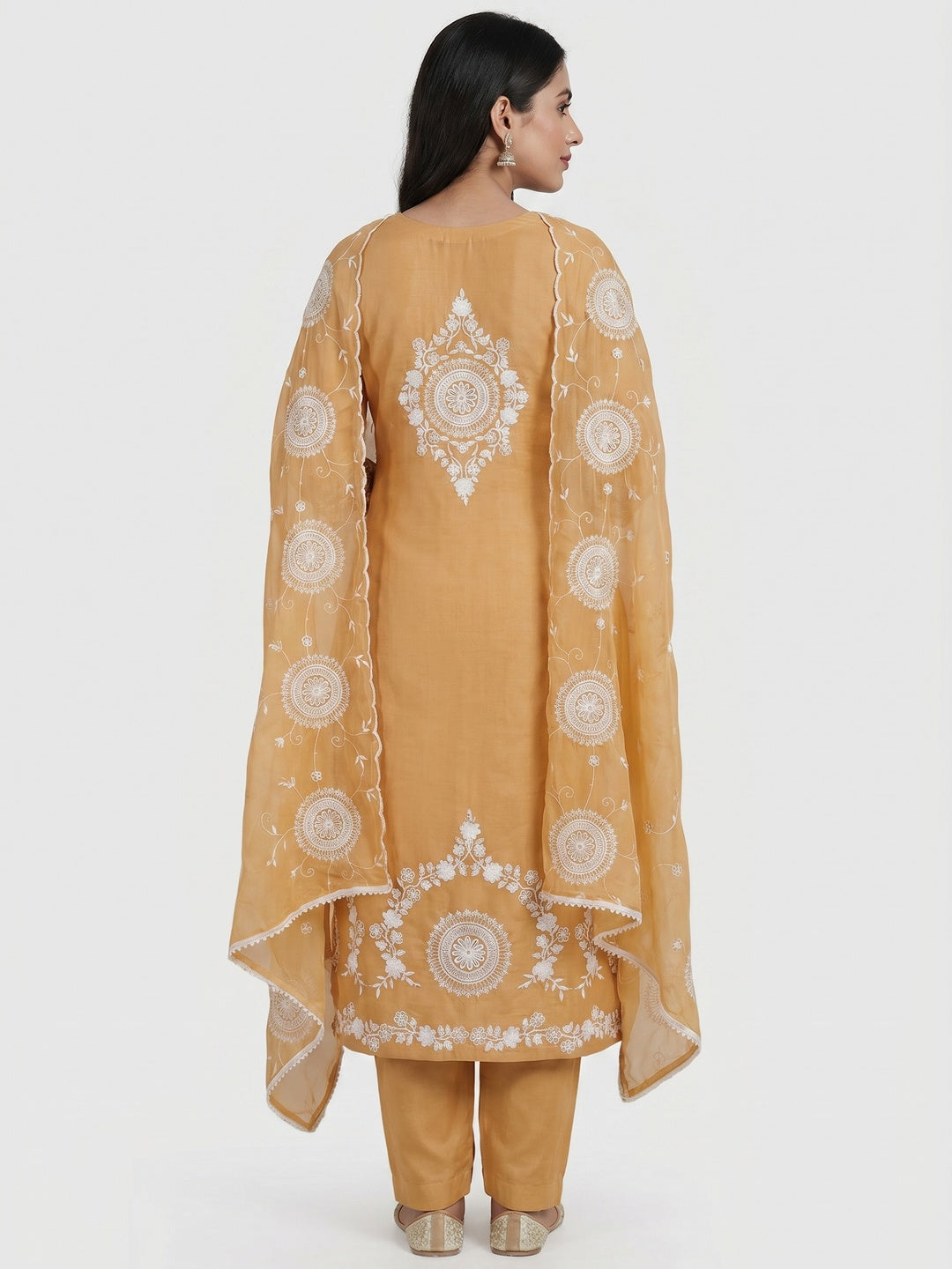 Chikoo Floral Embroidered Chanderi Dress Material - Image 2