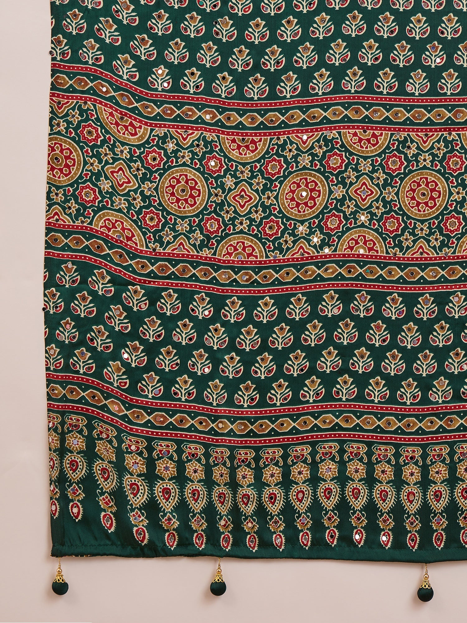 Peachmode Green Semi Modal Saree with Mirror Work - Image 8
