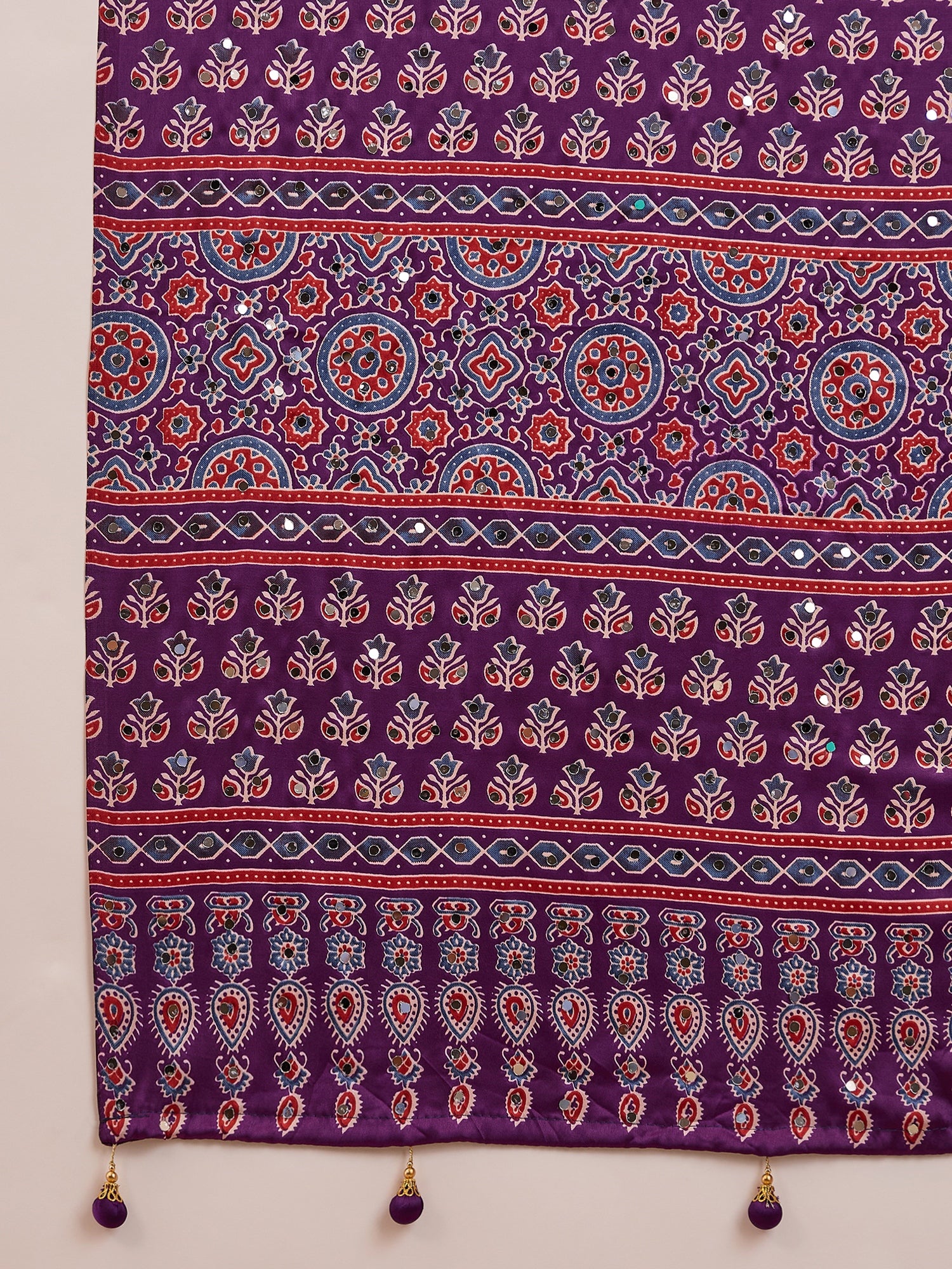 Peachmode Purple Semi Modal Saree with Mirror Work - Image 8