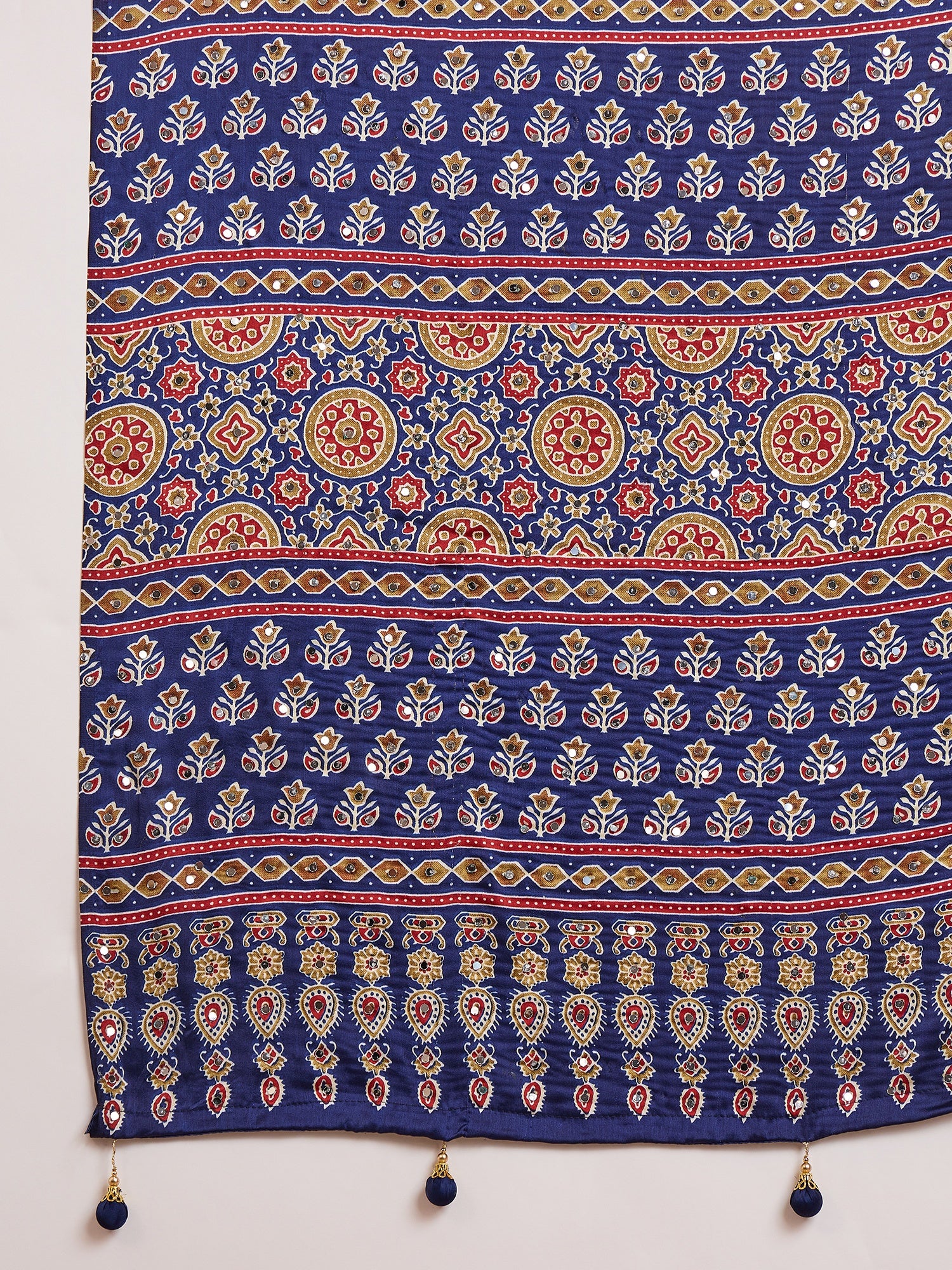 Peachmode Blue Semi Modal Saree with Mirror Work - Image 8