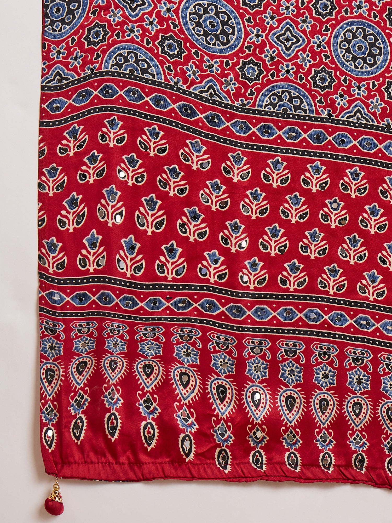 Peachmode Red Semi Modal Saree with Mirror Work - Image 8
