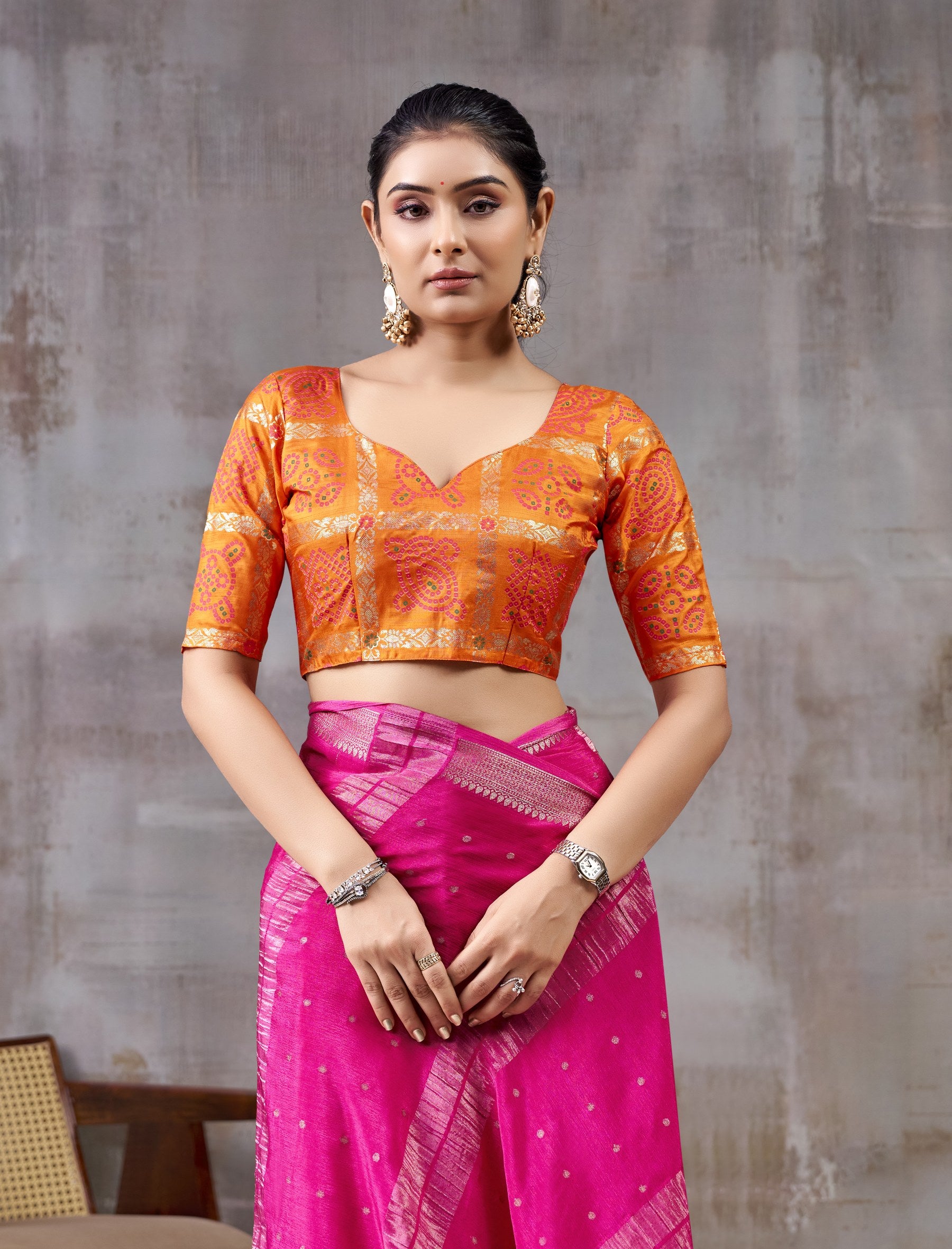 Peachmode Orange Chinnon Jacquard Saree - Image 2