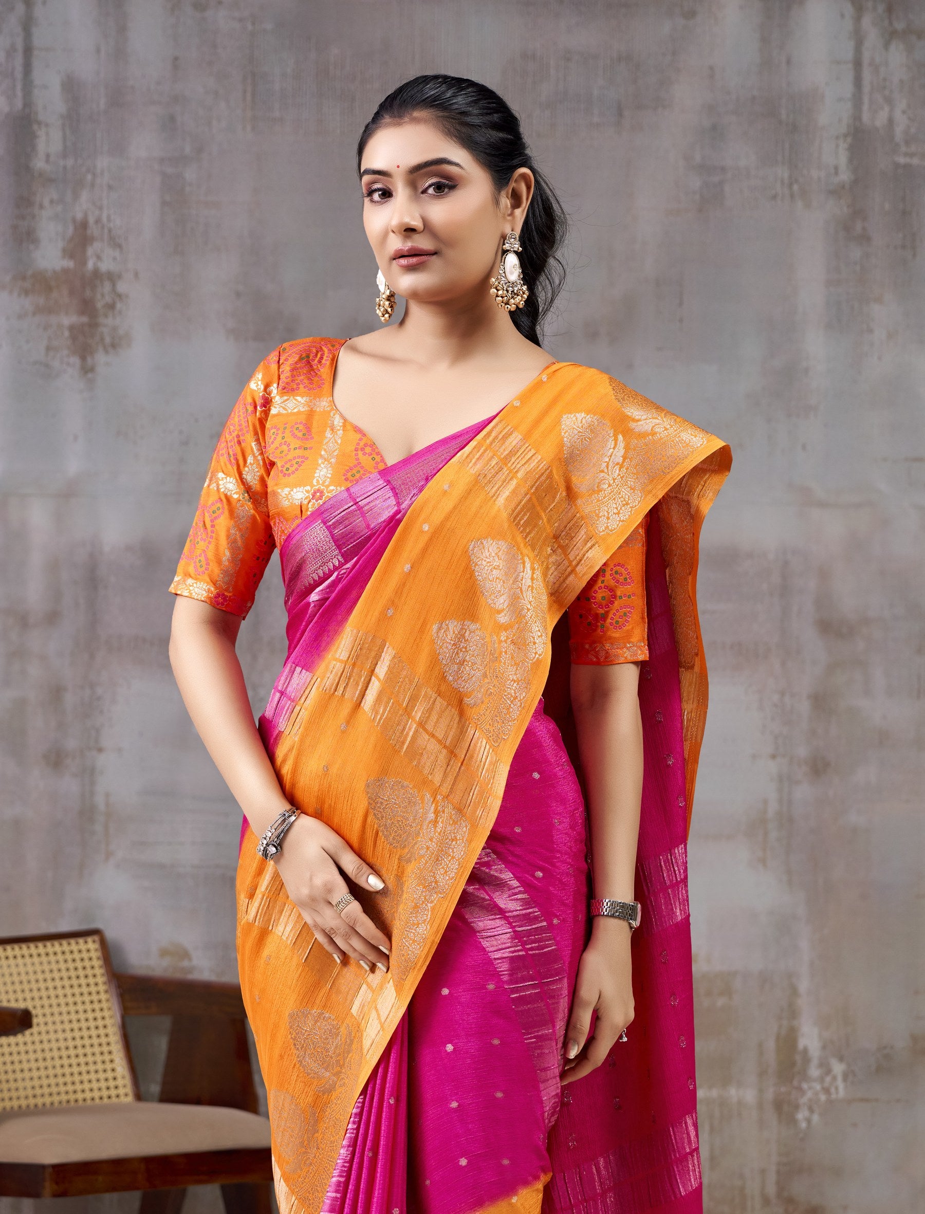 Peachmode Orange Chinnon Jacquard Saree - Image 5