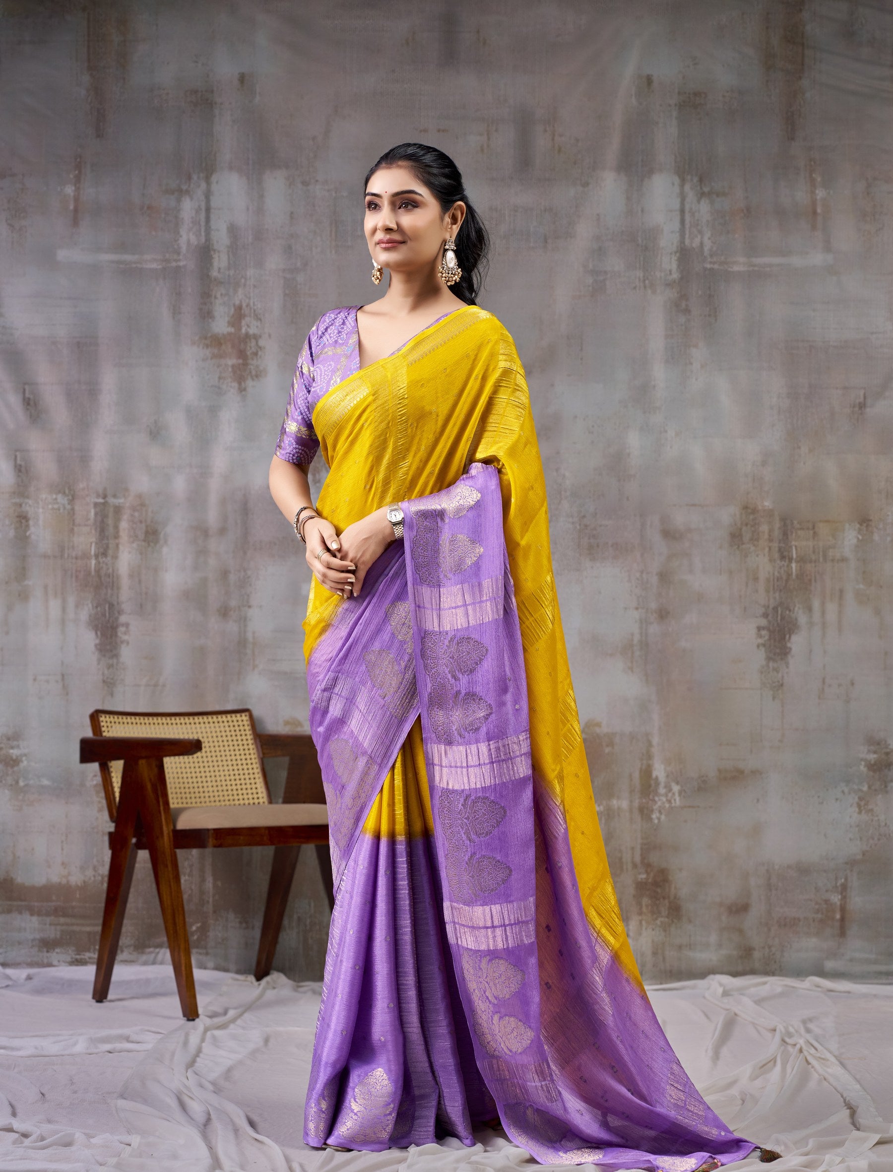 Peachmode Purple Chinnon Jacquard Saree - Image 1
