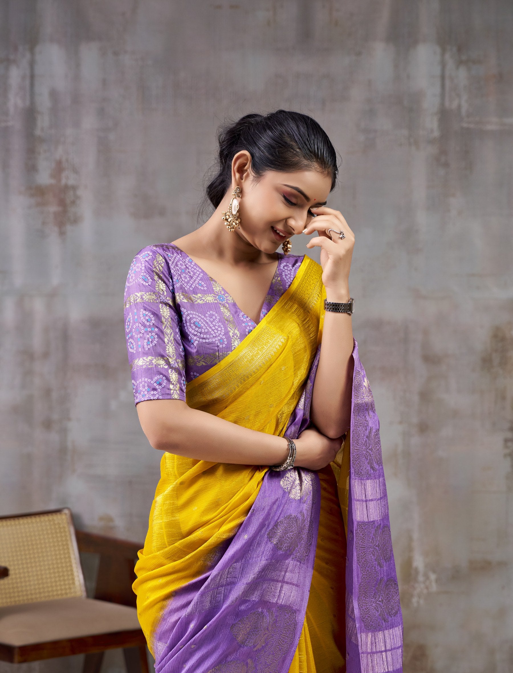 Peachmode Purple Chinnon Jacquard Saree - Image 4