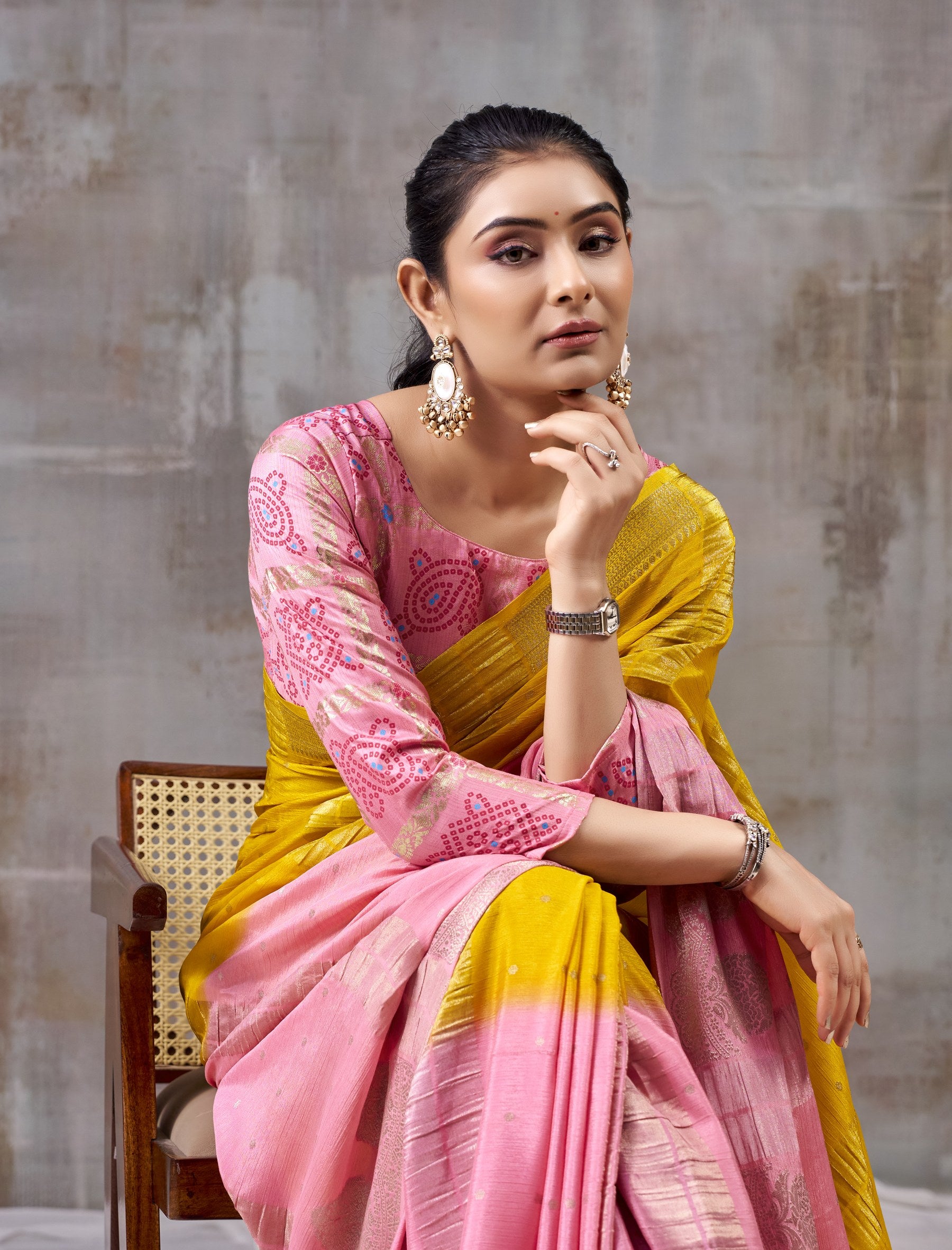 Peachmode Yellow Chinnon Jacquard Saree - Image 5