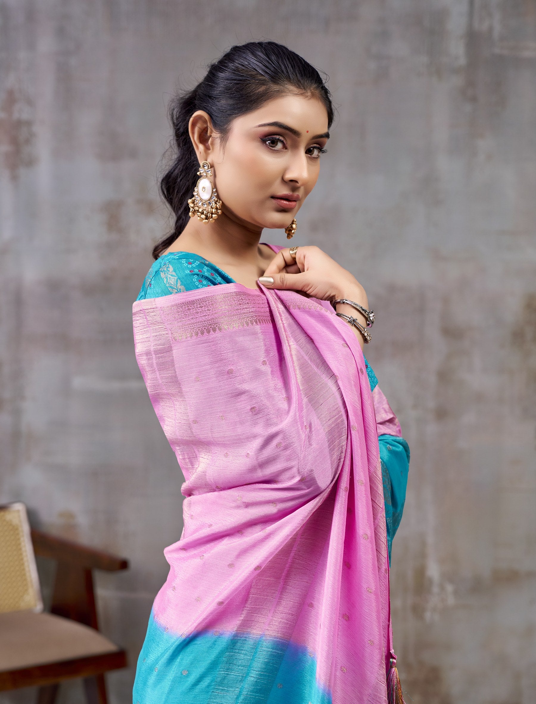 Peachmode Teal Chinnon Jacquard Saree - Image 5