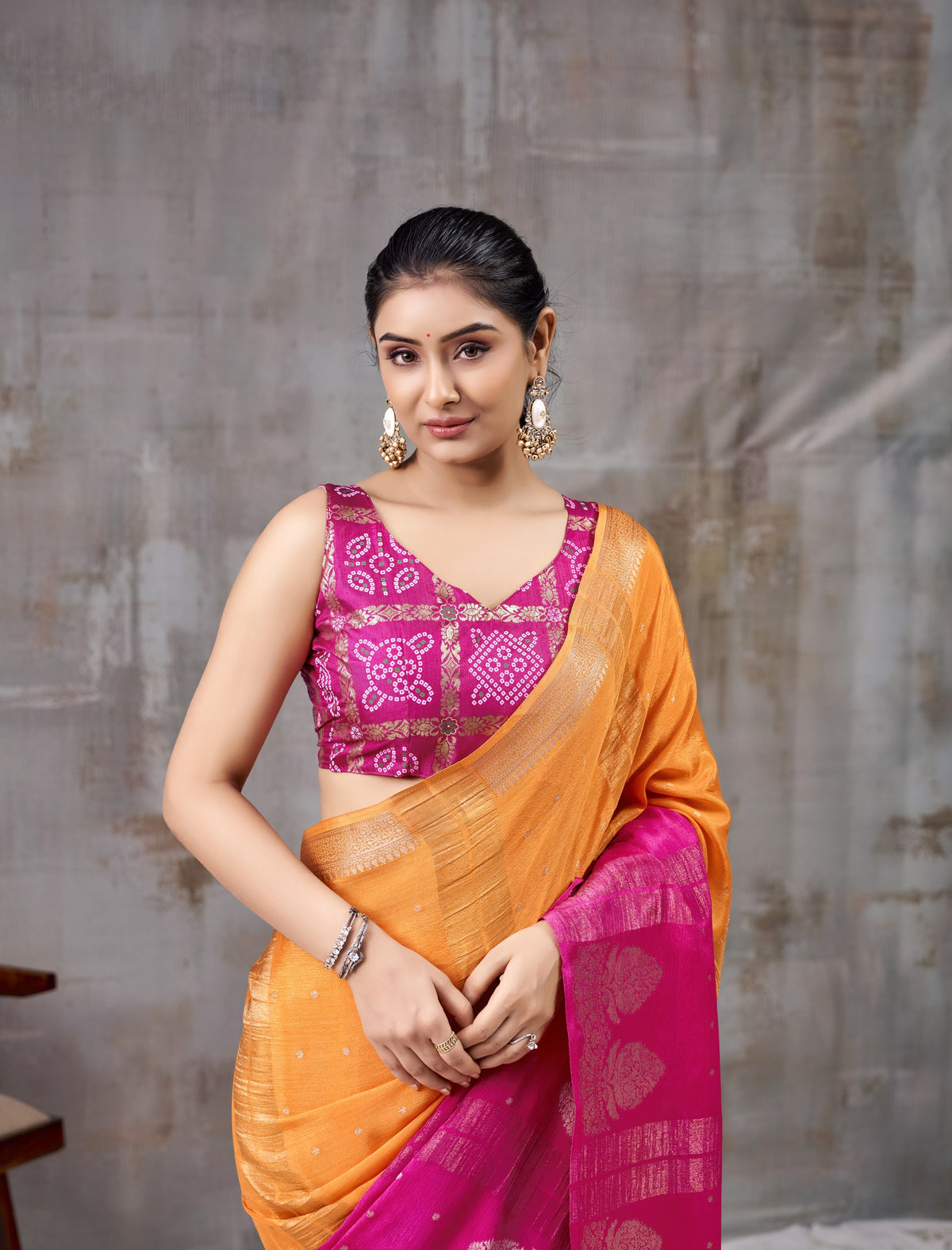Peachmode Orange Chinnon Jacquard Saree - Image 5