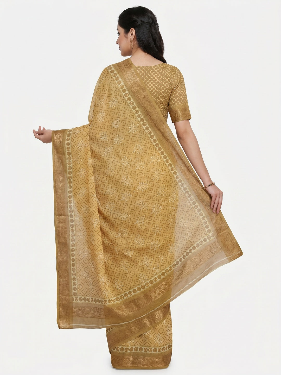 Chikoo Floral Digital Printed Pure Cotton Saree - Image 2
