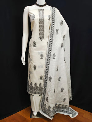 Cream & Black Floral Woven Pure Cotton Dress Material - Image 1