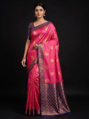 Pink Woven Banarasi Silk Saree - Image 1