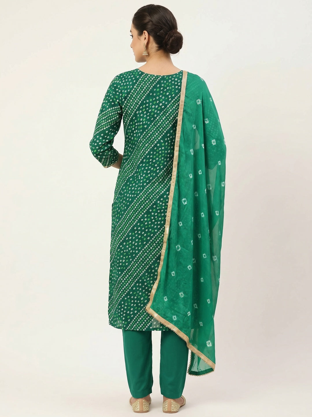Green Printed With Handwork Pure Cotton Dress Material - Image 3