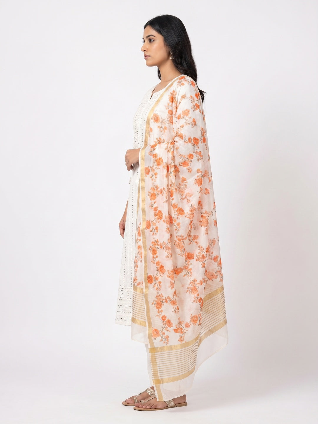 White Sequins Embroidered Cotton Blend Dress Material - Image 3