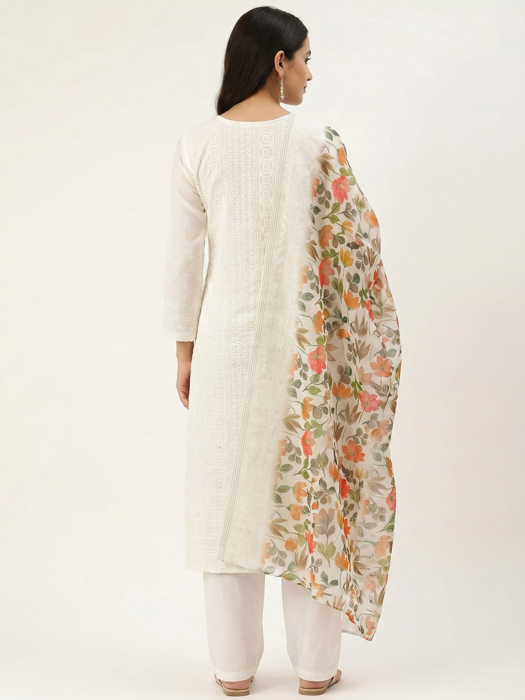 White Sequins Embroidered Cotton Blend Dress Material - Image 2